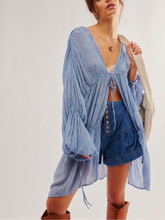 Free People Jackets & Blazers - Free People Juliet Duster Faded Denim Blue NWT
